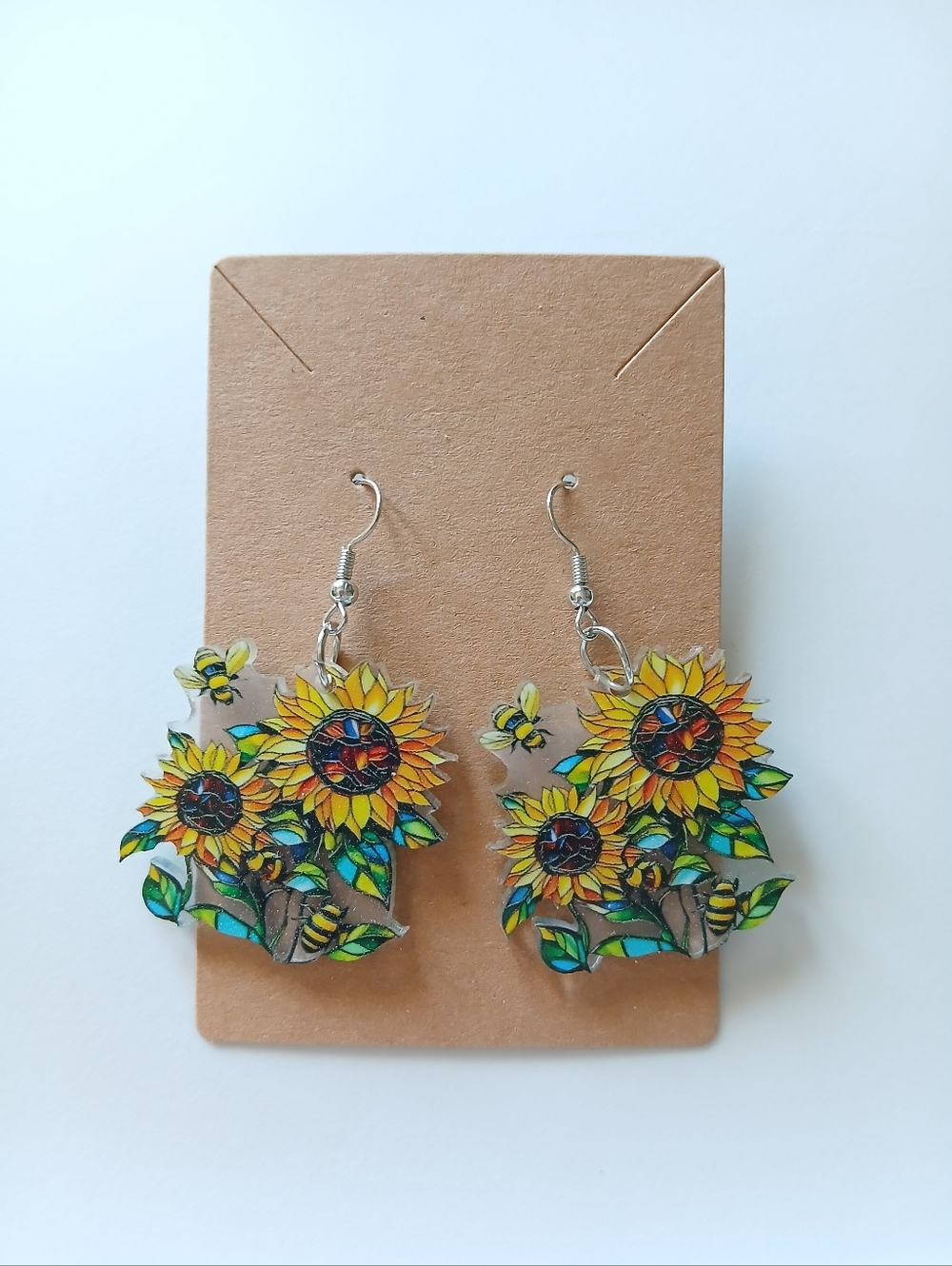 Fashion Jewelry Yellow Sunflower & Bee Dangle Earrings - Picture 2 of 3